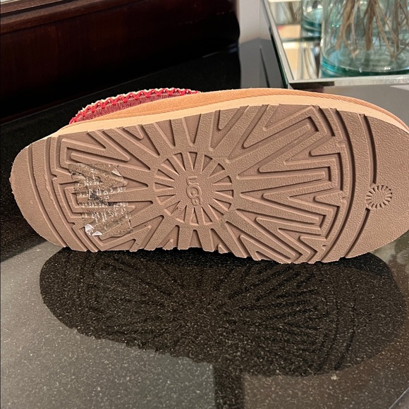UGG Tasman II Chestnut Suede Slip-Ons with Red Patterned Trim platform slippers - Picture 13 of 15
